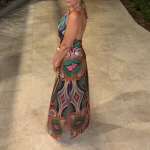 Misa Halter Maxi Dress in Multi Floral Geo Print. Worn once.